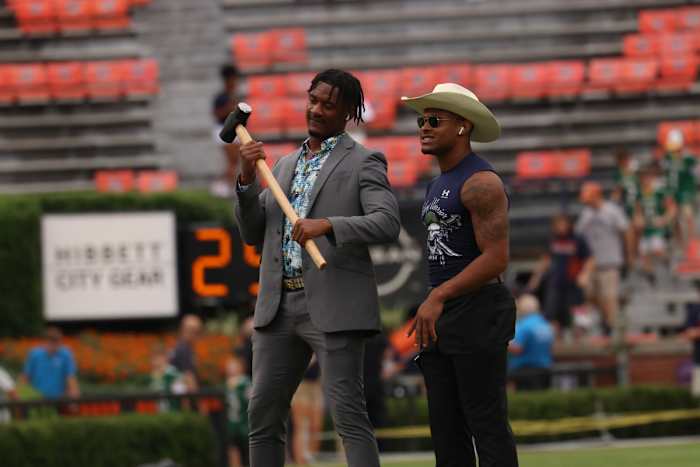 Jarquez Hunter arrives pre-game as the Tigers take on the San Jose State Spartans.
